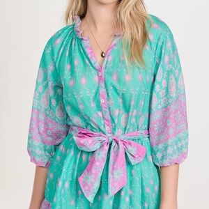 Shoshanna Michel Dress Pink/Mint belted short sleeve XS NWT